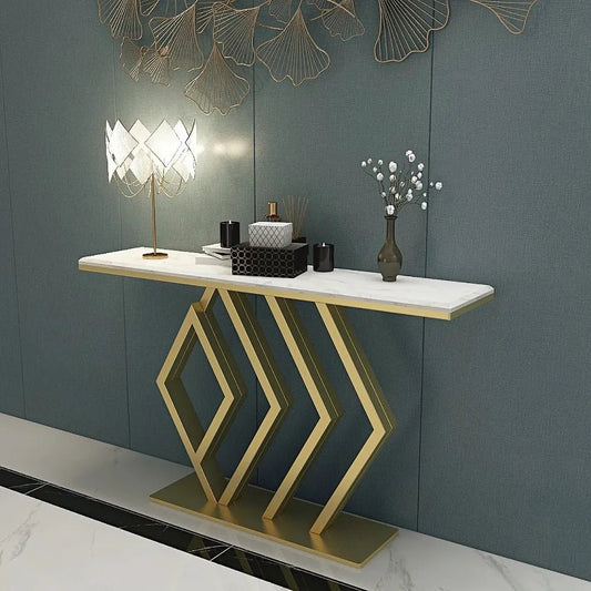 Classic Design Golden Console Table in Geometric Pattern - Decor Smart