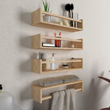 Classic Horizontal Four Wall Shelf with Oak Finish - Decor Smart