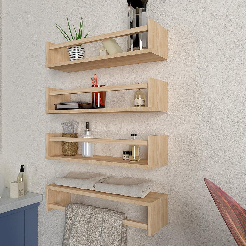 Classic Horizontal Four Wall Shelf with Oak Finish - Decor Smart