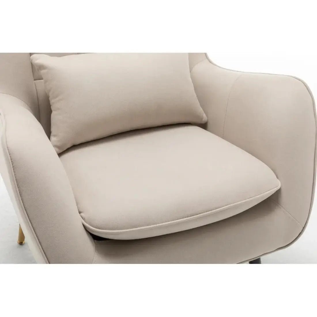 Classic Off - White Thick Padded Velvet Sofa Lounge Chair with Cushion - Decor Smart