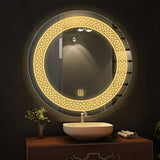 Classic Pattern Design Art LED Rounded Shape Bathroom Wall Mirror - Decor Smart