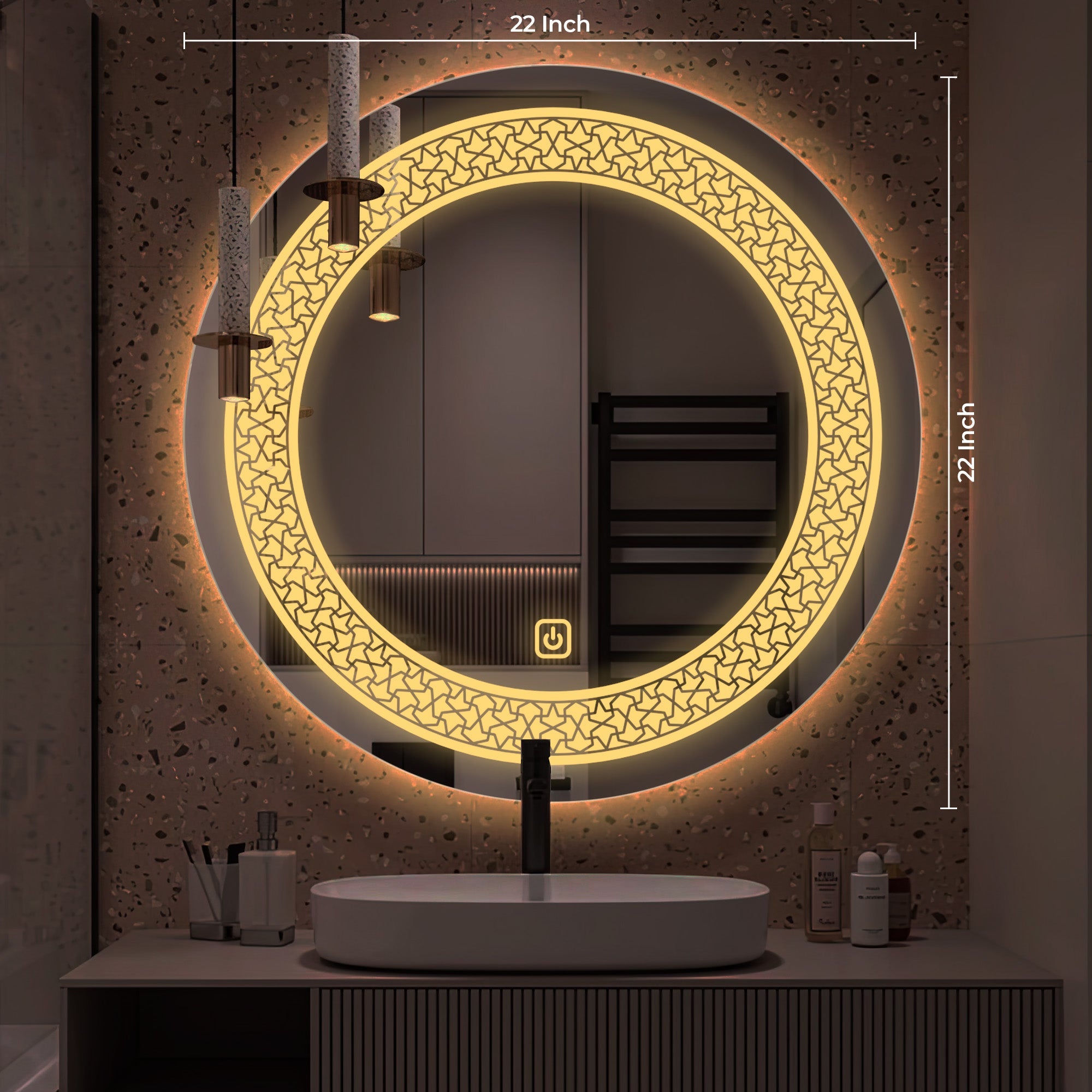 Classic Pattern Design Art LED Rounded Shape Bathroom Wall Mirror - Decor Smart