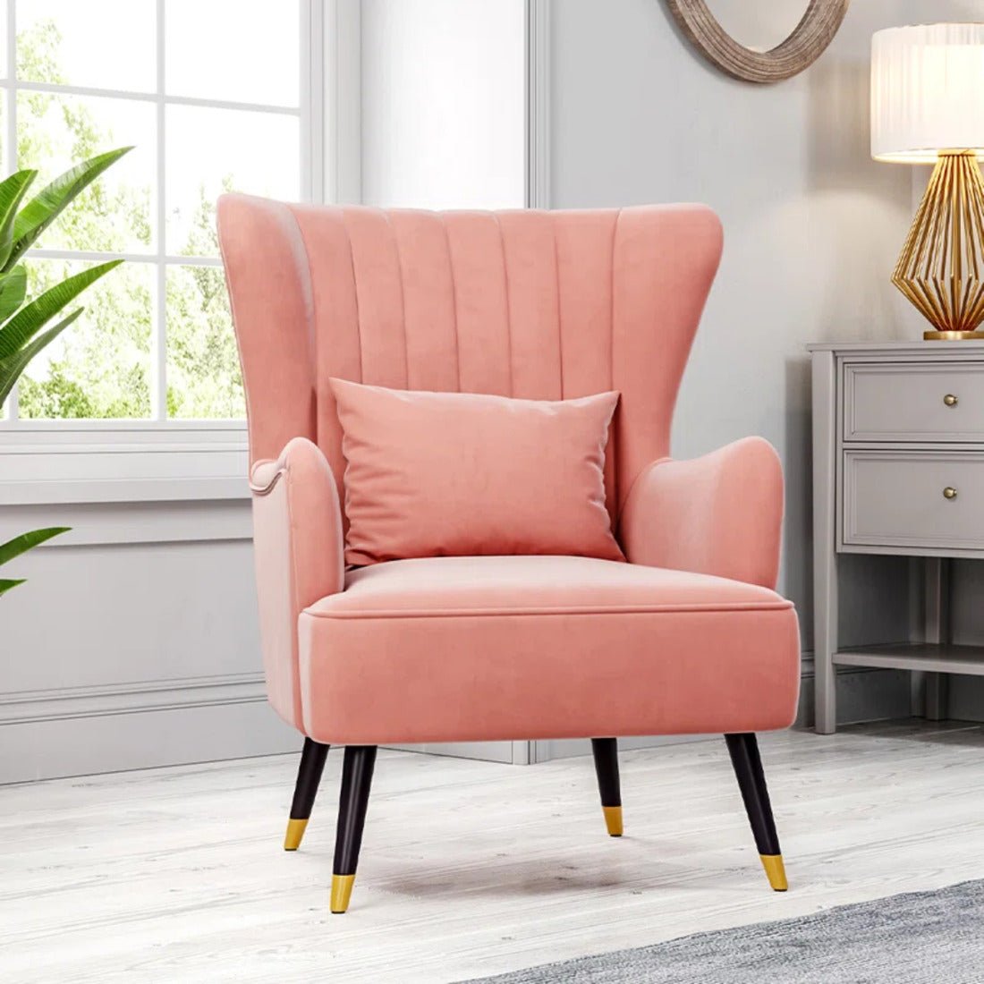 Classic Peach Chic Tufted Sofa Lounge Chair with Cushion - Decor Smart