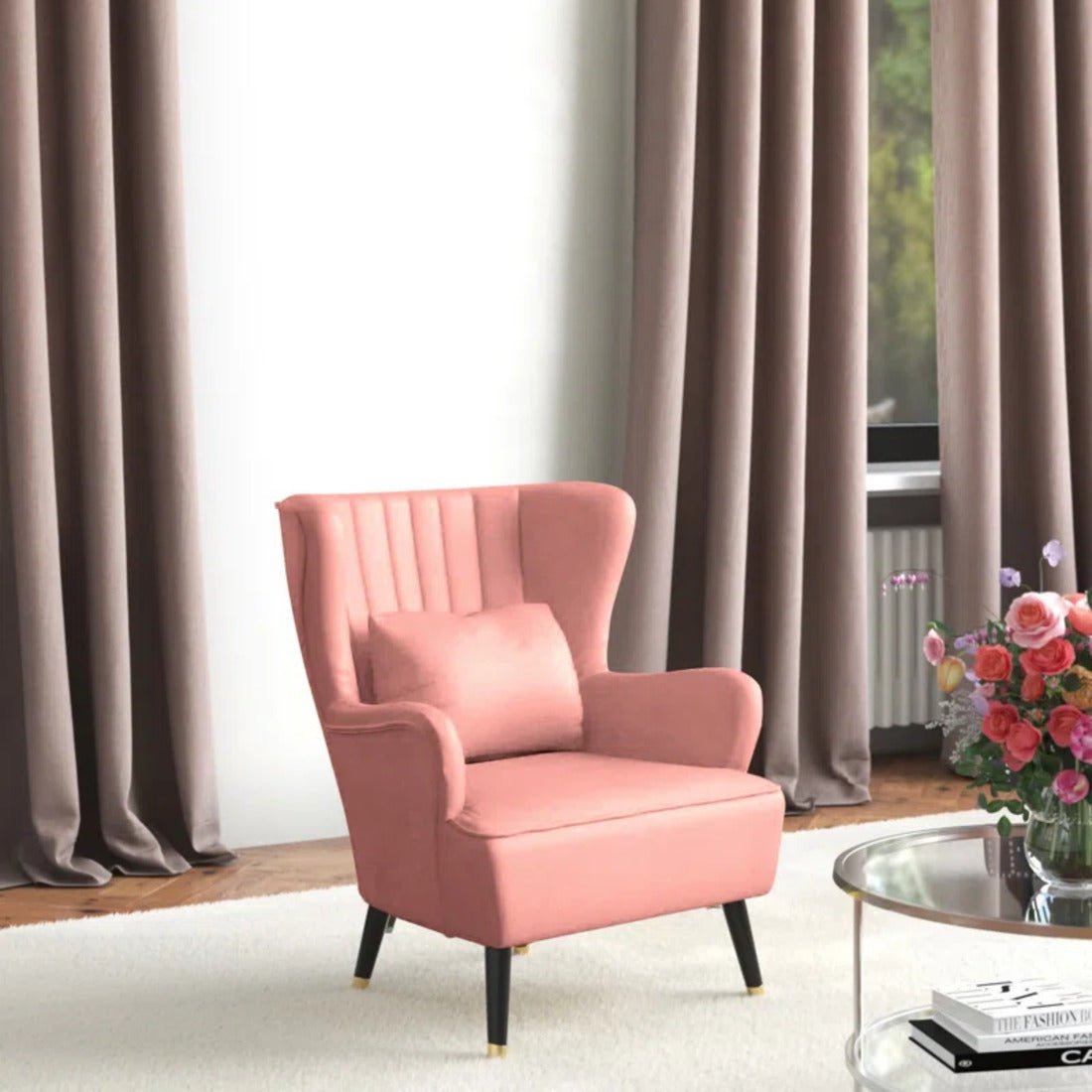 Classic Peach Chic Tufted Sofa Lounge Chair with Cushion - Decor Smart