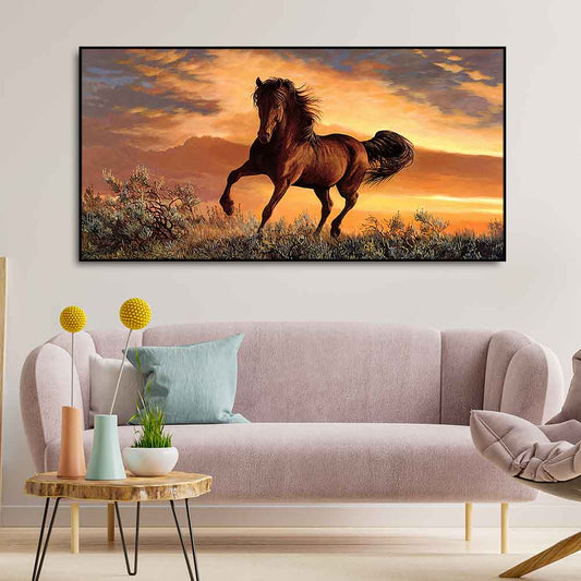 Classic Premium Quality Wall Painting of Brown Horse in Sunset - Decor Smart