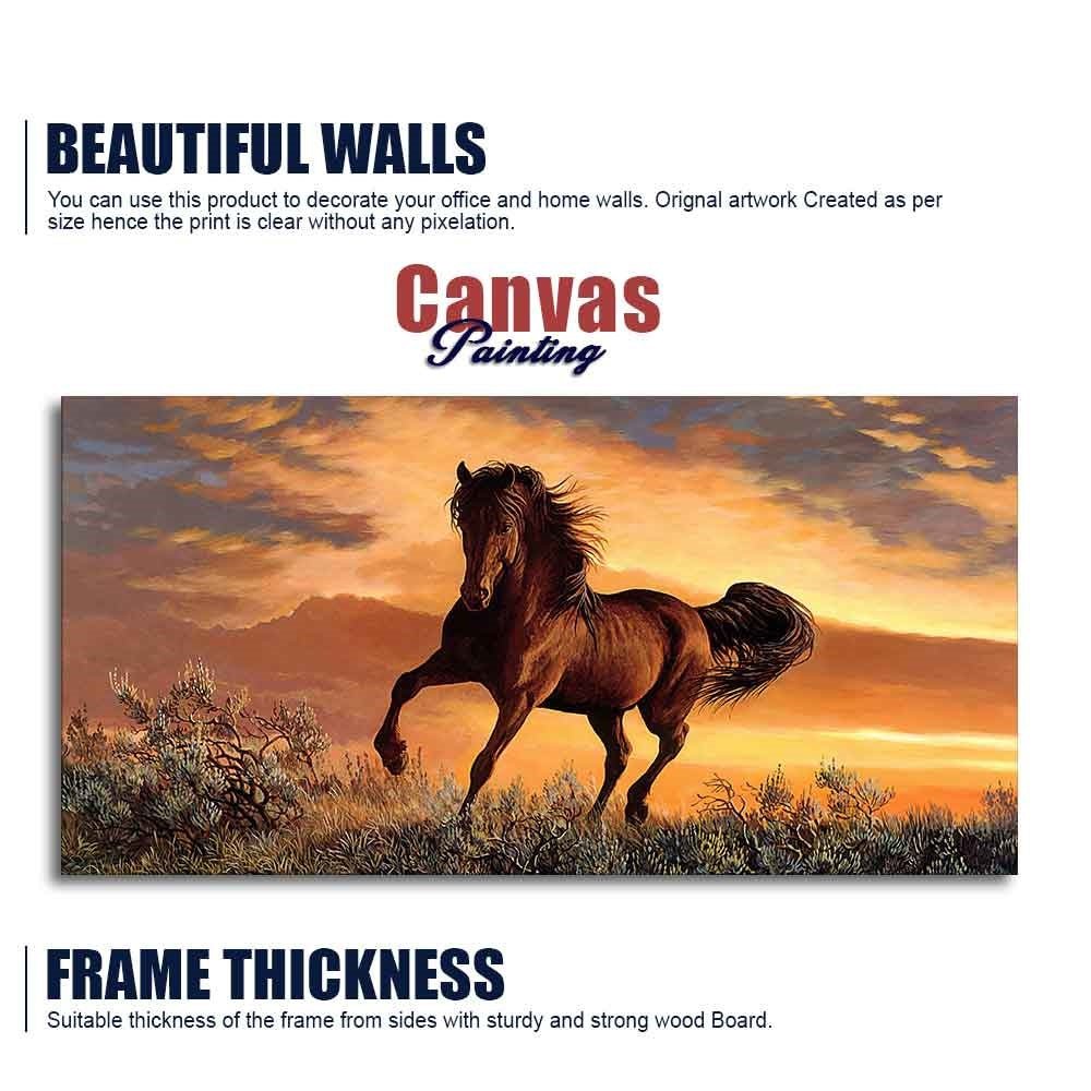 Classic Premium Quality Wall Painting of Brown Horse in Sunset - Decor Smart