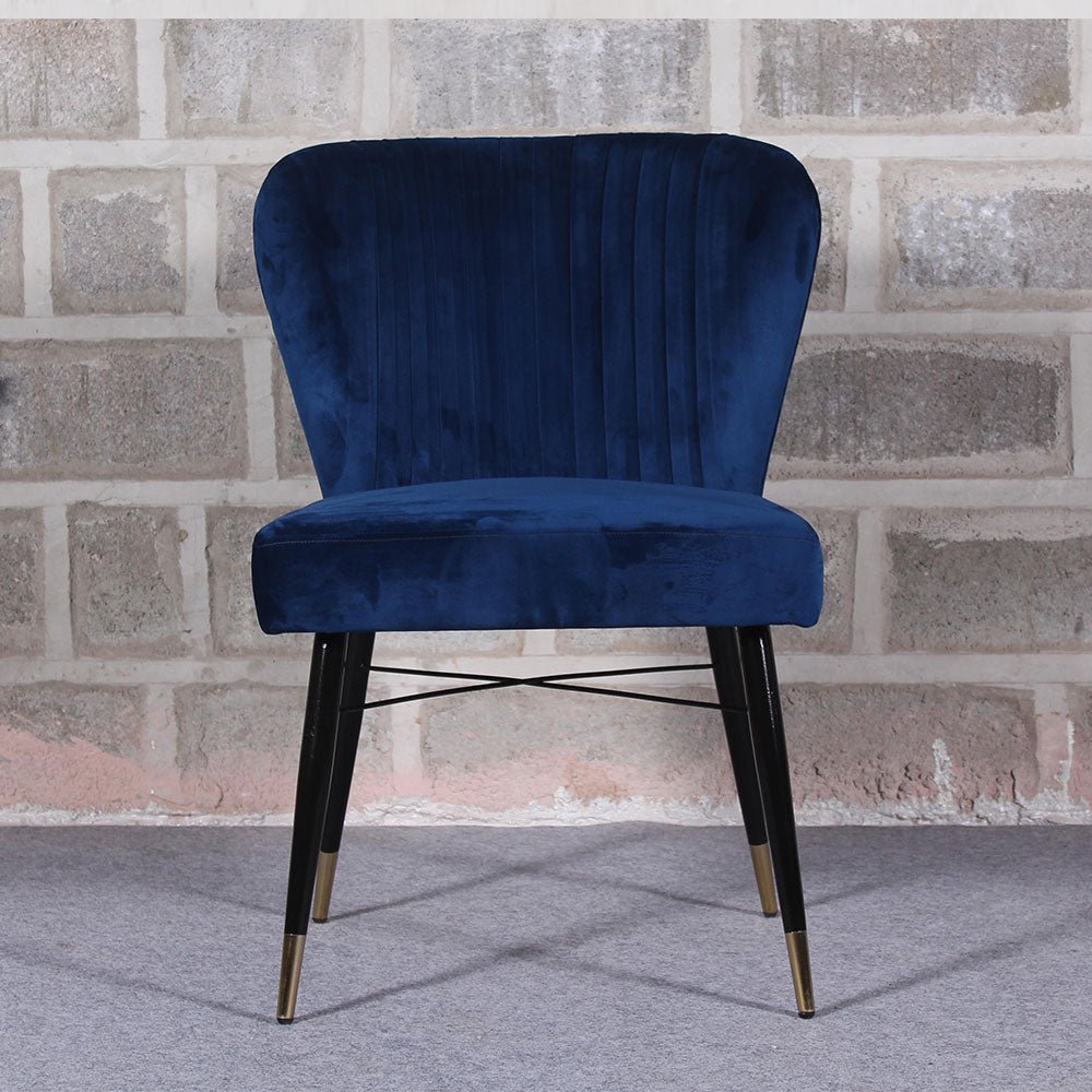 Classic Royal Blue Luxury Velvet & Iron Dining Accent Chair - Decor Smart