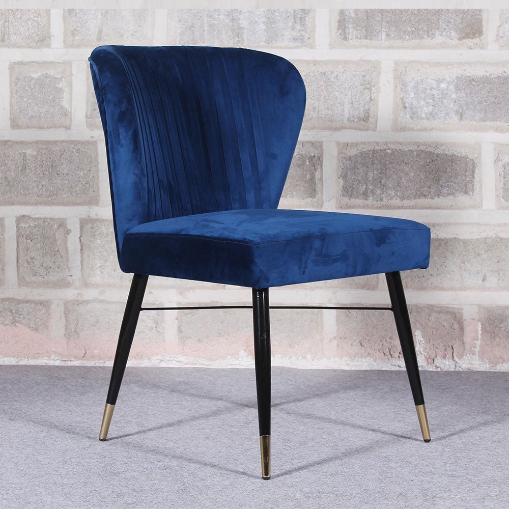 Classic Royal Blue Luxury Velvet & Iron Dining Accent Chair - Decor Smart