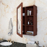 Classic Structured Wooden Bathroom Cabinet Mirror with 7 Spacious Shelves with Solid Brown Finish - Decor Smart