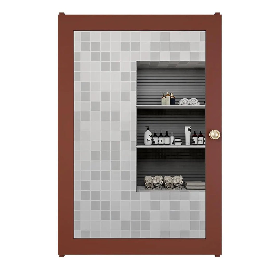 Classic Structured Wooden Bathroom Cabinet Mirror with 7 Spacious Shelves with Solid Brown Finish - Decor Smart