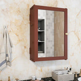 Classic Structured Wooden Bathroom Cabinet Mirror with 7 Spacious Shelves with Solid Brown Finish - Decor Smart