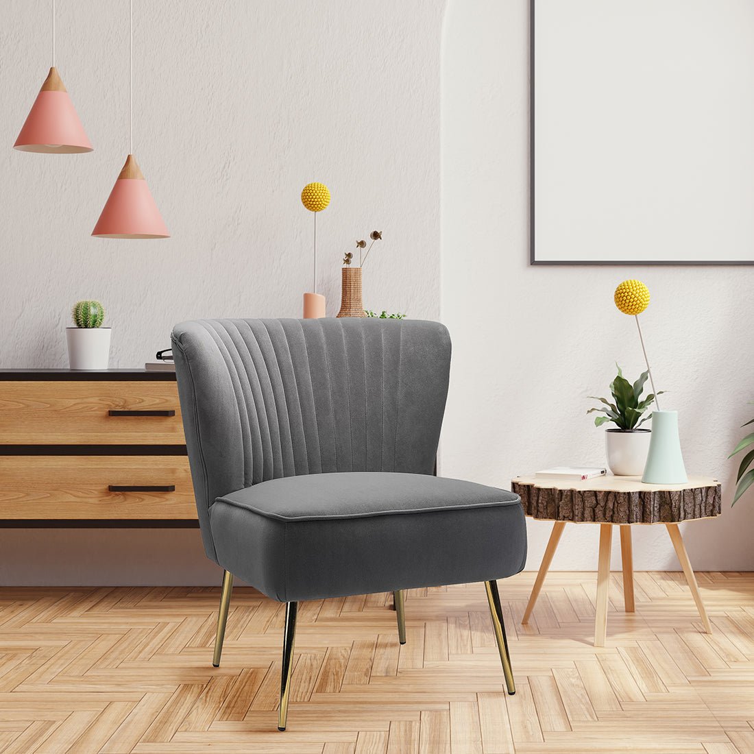 Classic Style Curved Back Grey Velvet Accent Chair - Decor Smart