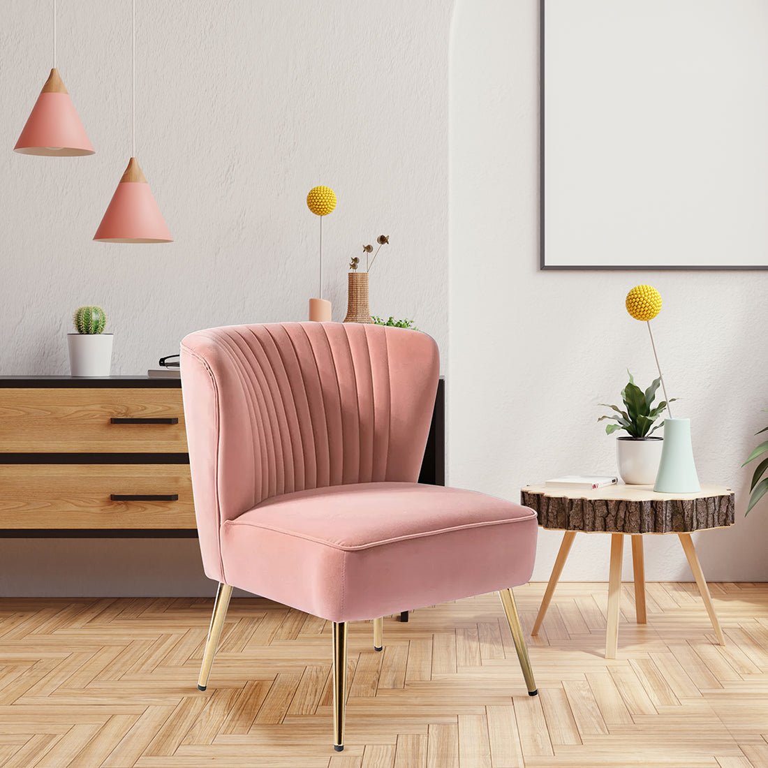 Classic Style Curved Back Pink Velvet Accent Chair - Decor Smart