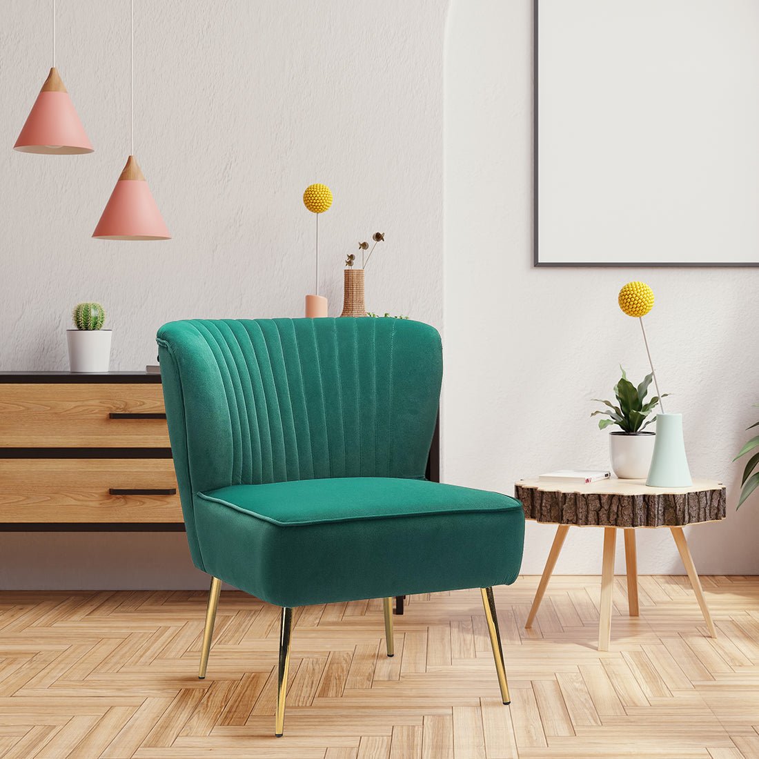 Classic Style Curved Back Teal Velvet Lounge Chair - Decor Smart