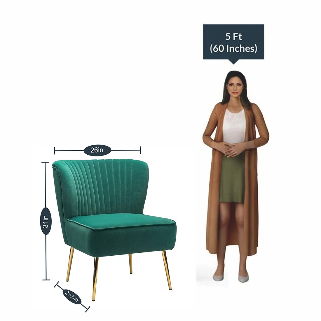Classic Style Curved Back Teal Velvet Lounge Chair - Decor Smart