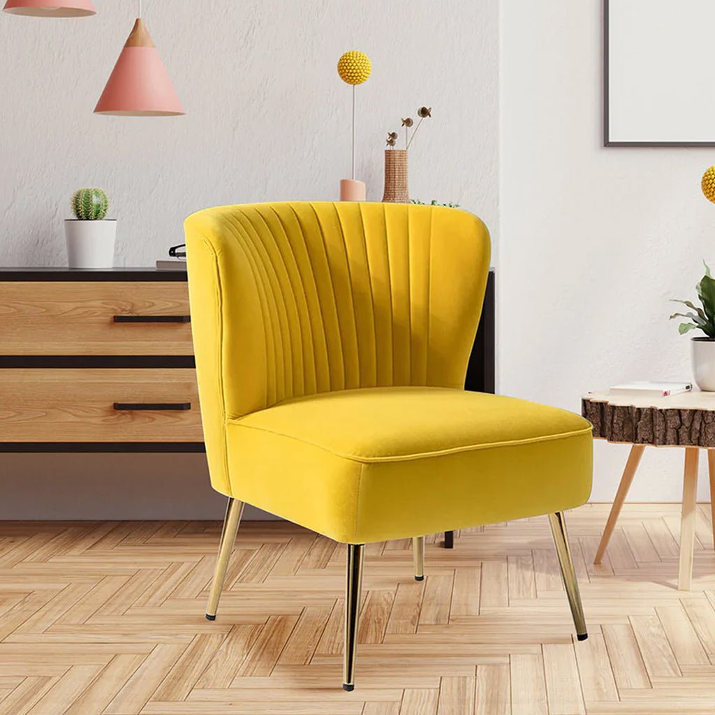 Classic Style Curved Back Yellow Velvet Accent Chair - Decor Smart