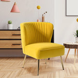 Classic Style Curved Back Yellow Velvet Accent Chair - Decor Smart