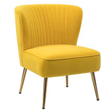 Classic Style Curved Back Yellow Velvet Accent Chair - Decor Smart