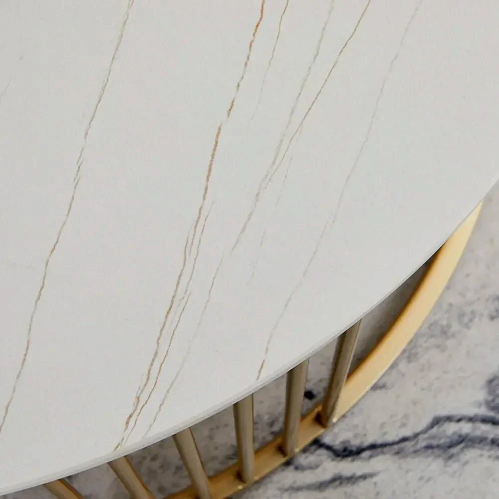 Classic Style White Marble Complementing Golden Coffee Table Set of 2 - Decor Smart