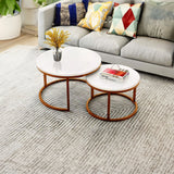 Classic Style White Round Coffee Table Set of 2 - Decor Smart