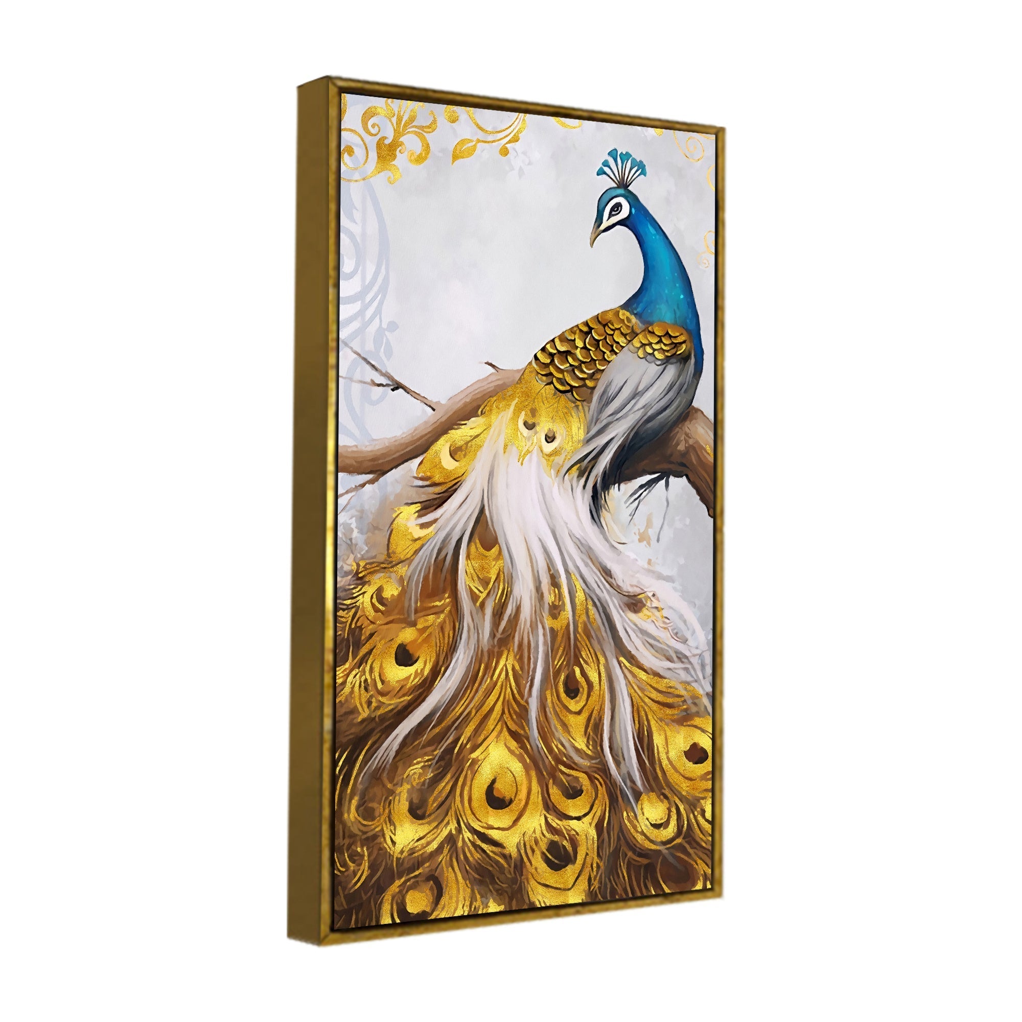 Classic Wall Painting of A Golden Feather Peacock - Decor Smart