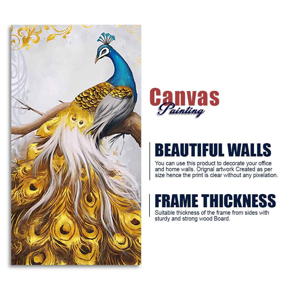 Classic Wall Painting of A Golden Feather Peacock - Decor Smart