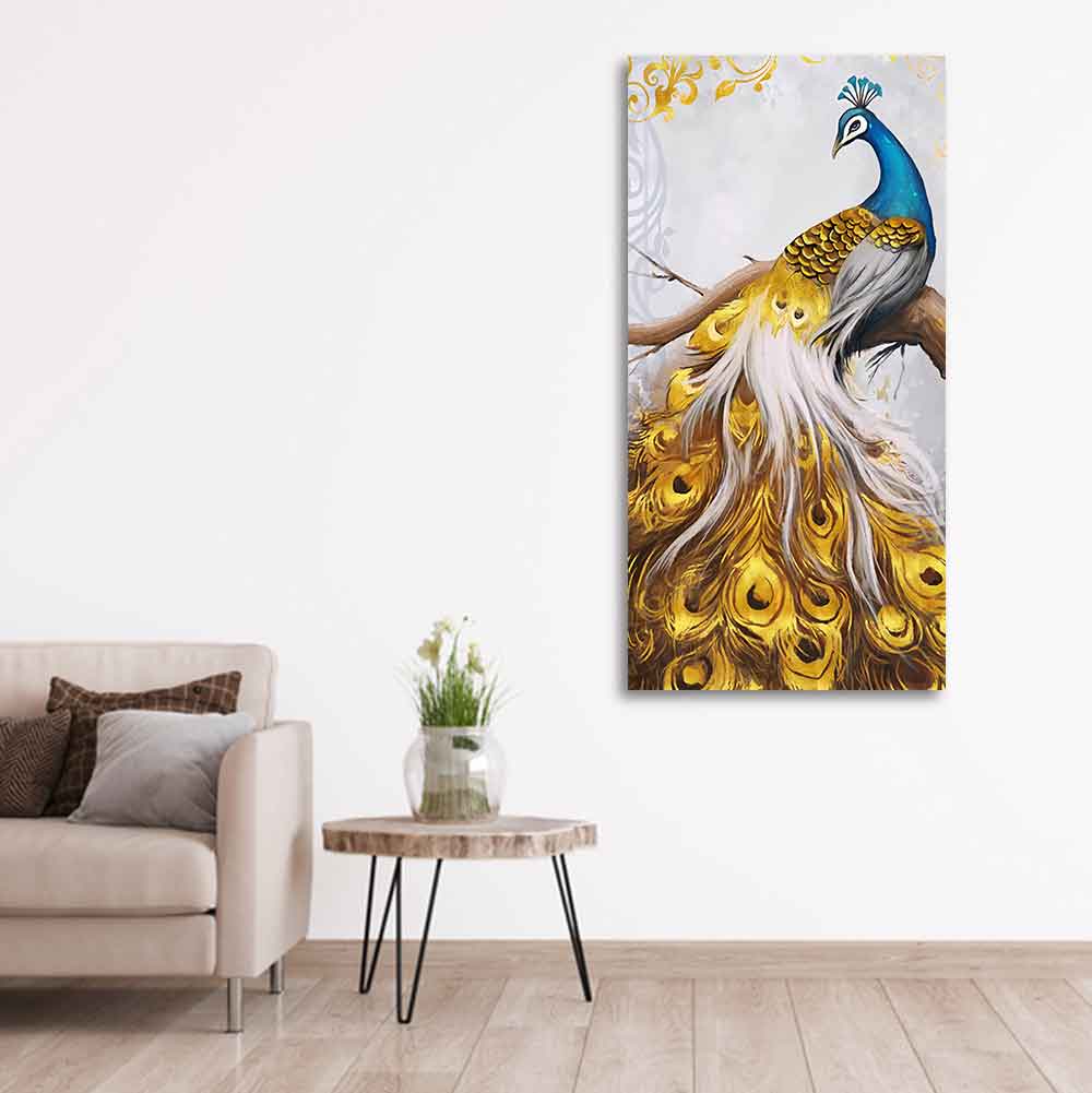 Classic Wall Painting of A Golden Feather Peacock - Decor Smart