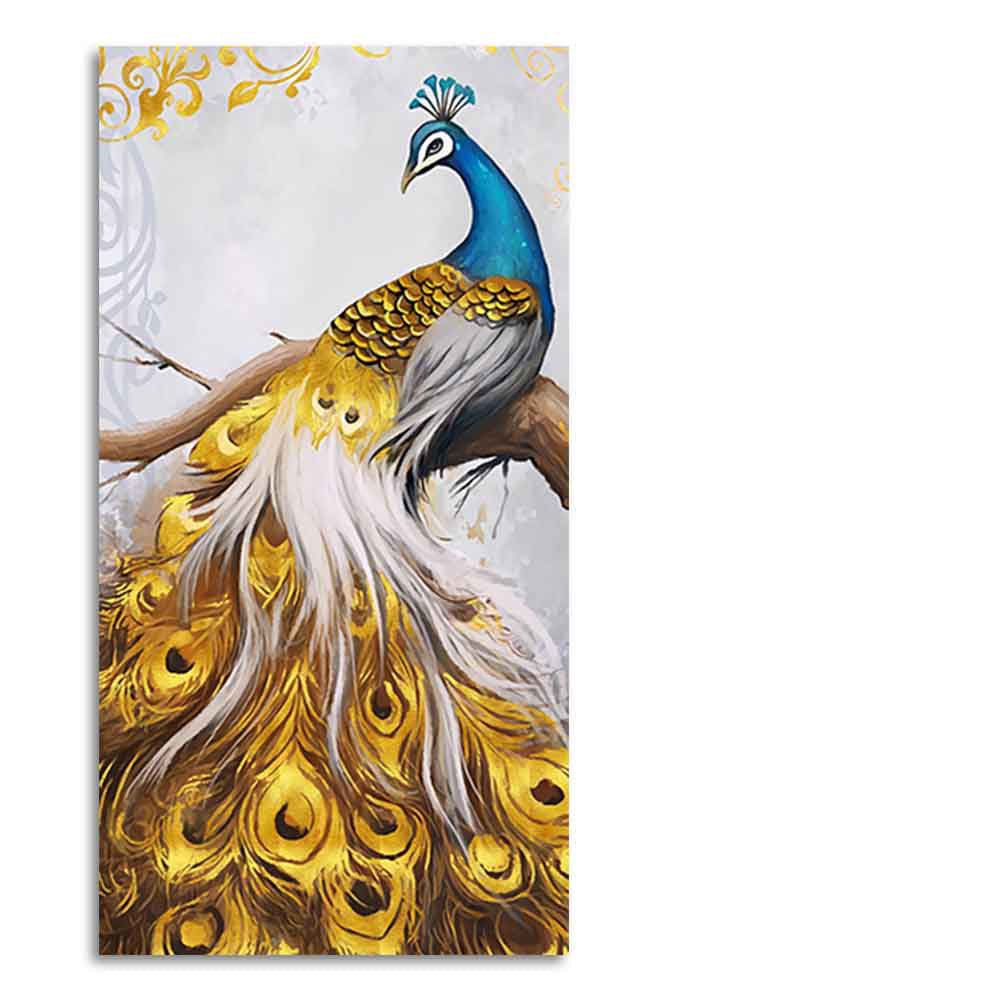 Classic Wall Painting of A Golden Feather Peacock - Decor Smart
