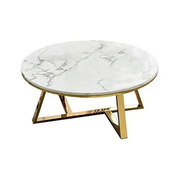 Classic White Hamilton Marble Round Coffee Table Set of 2 - Decor Smart