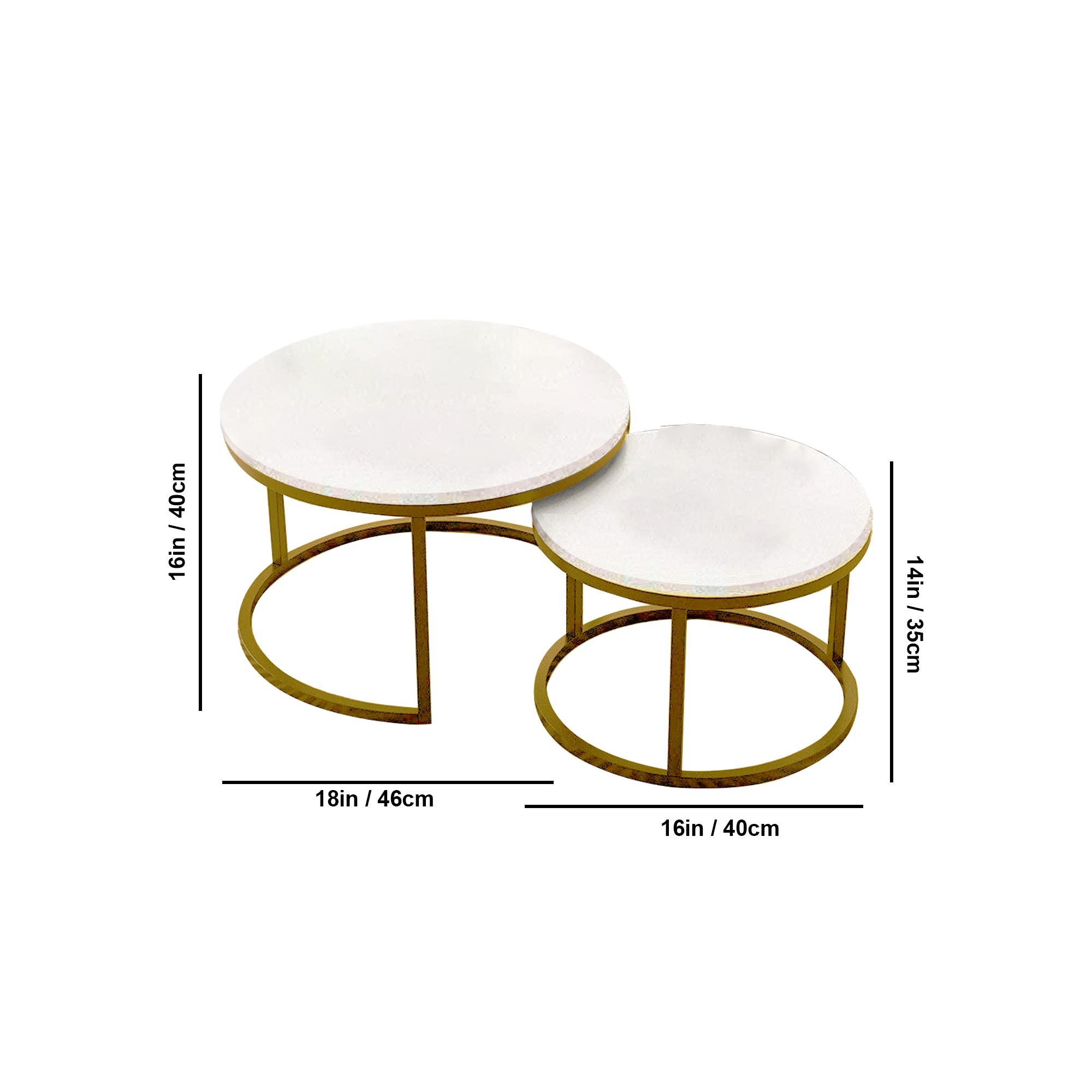 Classic White with Golden Metallic Finish Round Coffee Table Set of 2 - Decor Smart