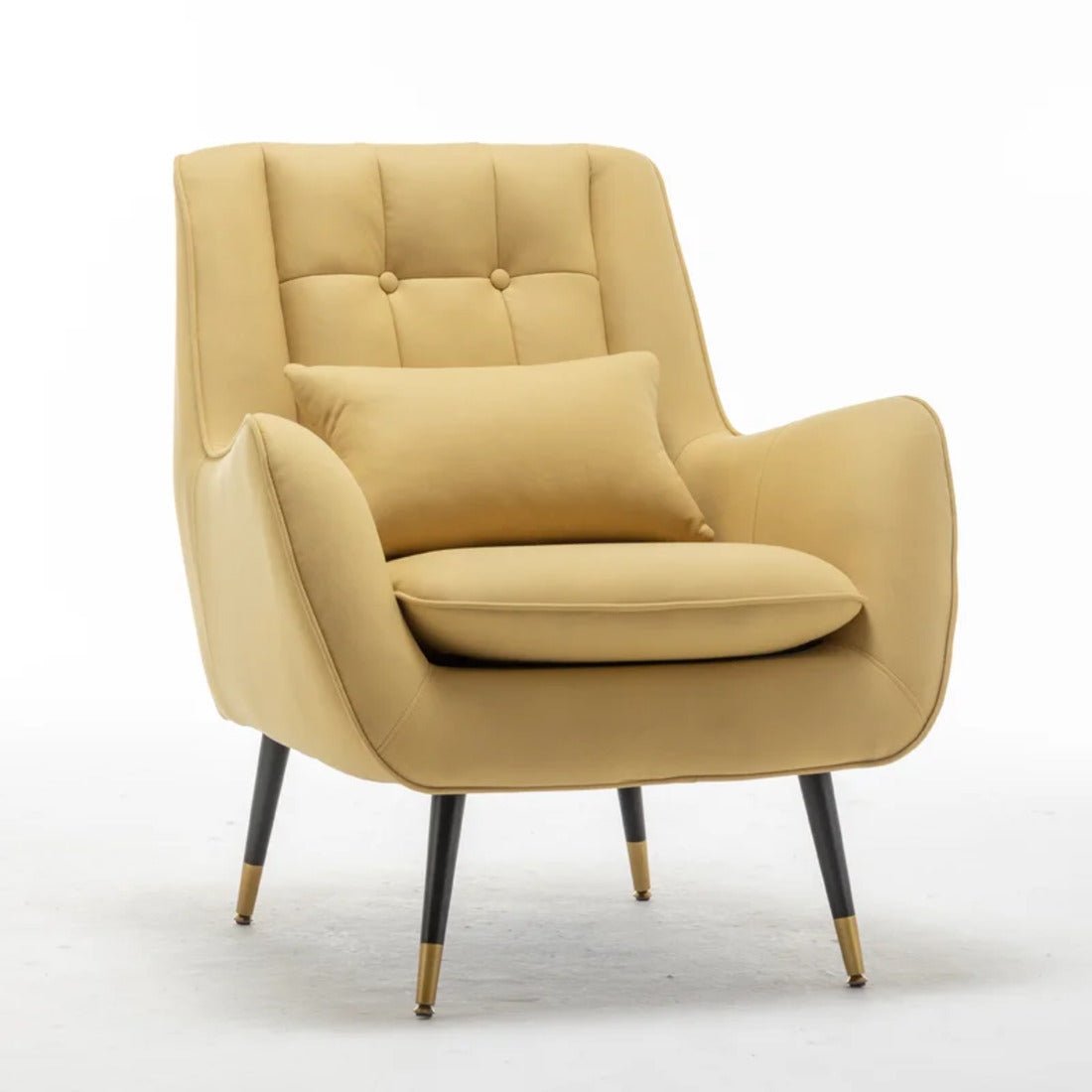 Classic Yellow Thick Padded Velvet Sofa Lounge Chair with Cushion - Decor Smart