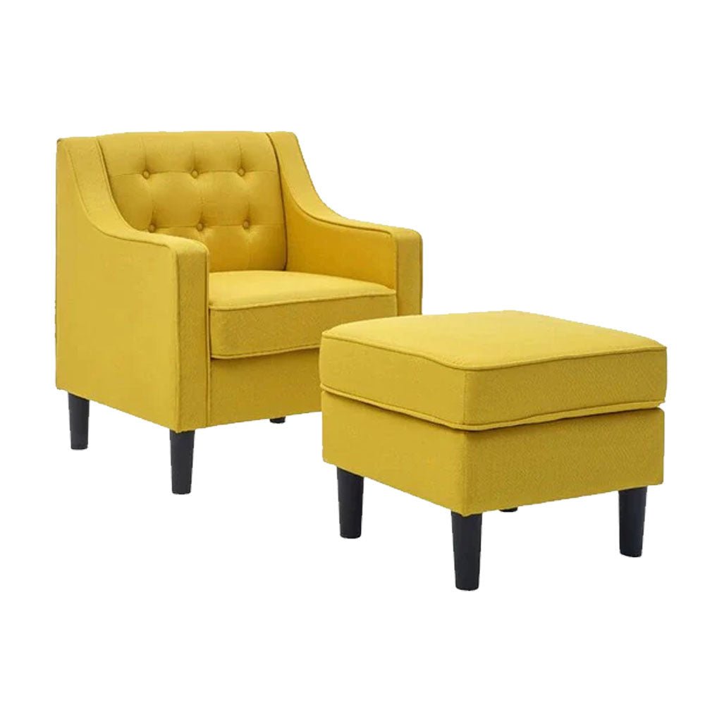 Classic Yellow Tufted Comfy Lounge Chair with Ottoman - Decor Smart