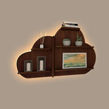 Cloud Shape Backlit Designer Wooden Wall Shelf / Book Shelf / Night Light, Walnut Finish - Decor Smart