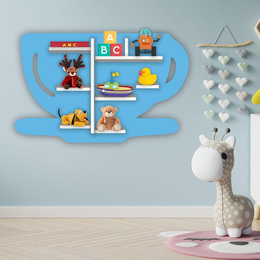 Coffee Cup Shape Wooden LED Light Wall Shelf for Kids - Decor Smart