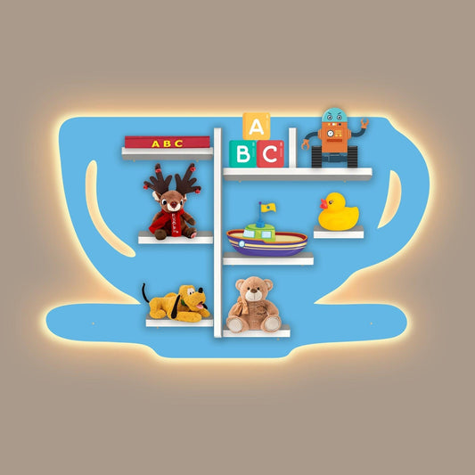 Coffee Cup Shape Wooden LED Light Wall Shelf for Kids - Decor Smart
