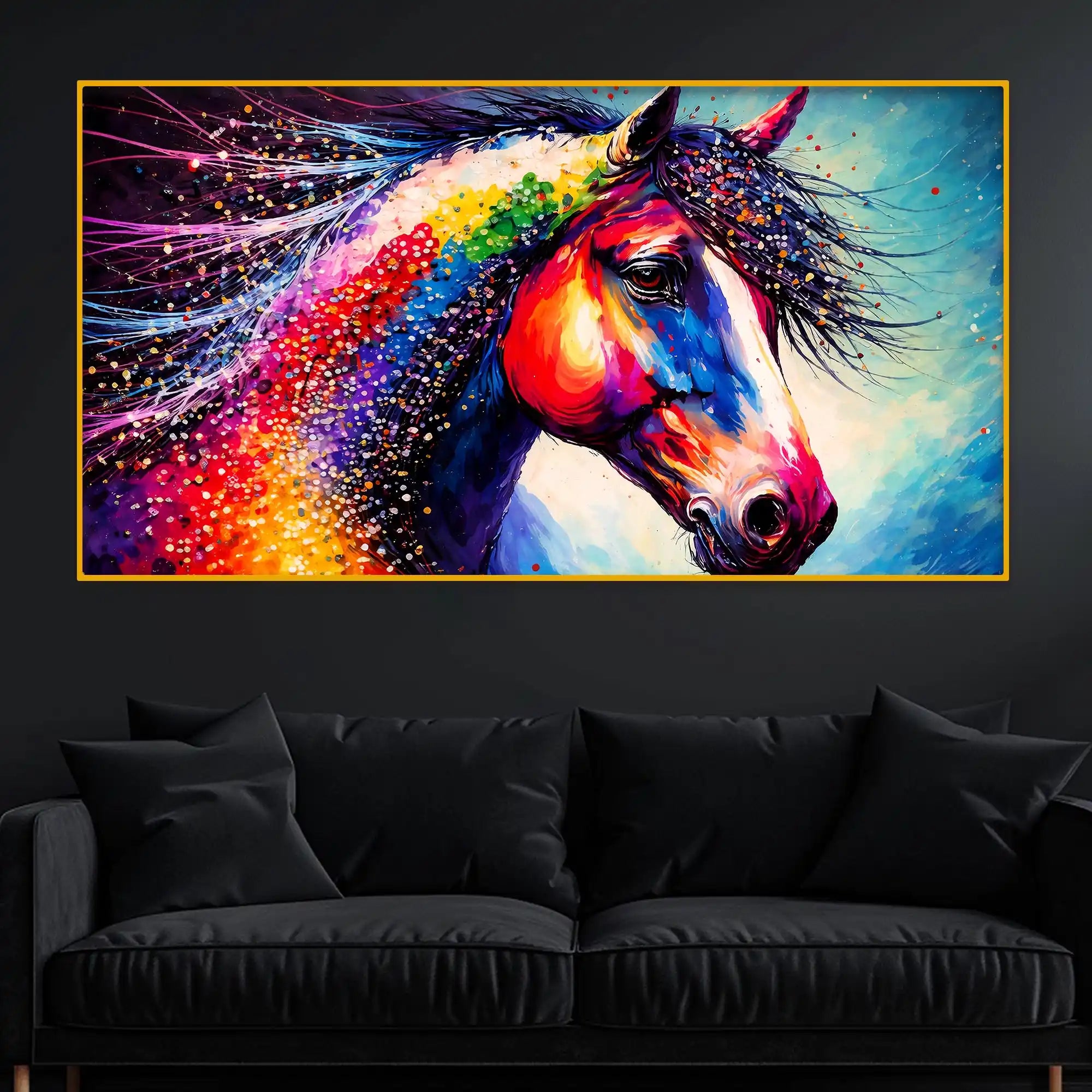 Color Splash Horse Crystal Glass Painting for Premium Décor