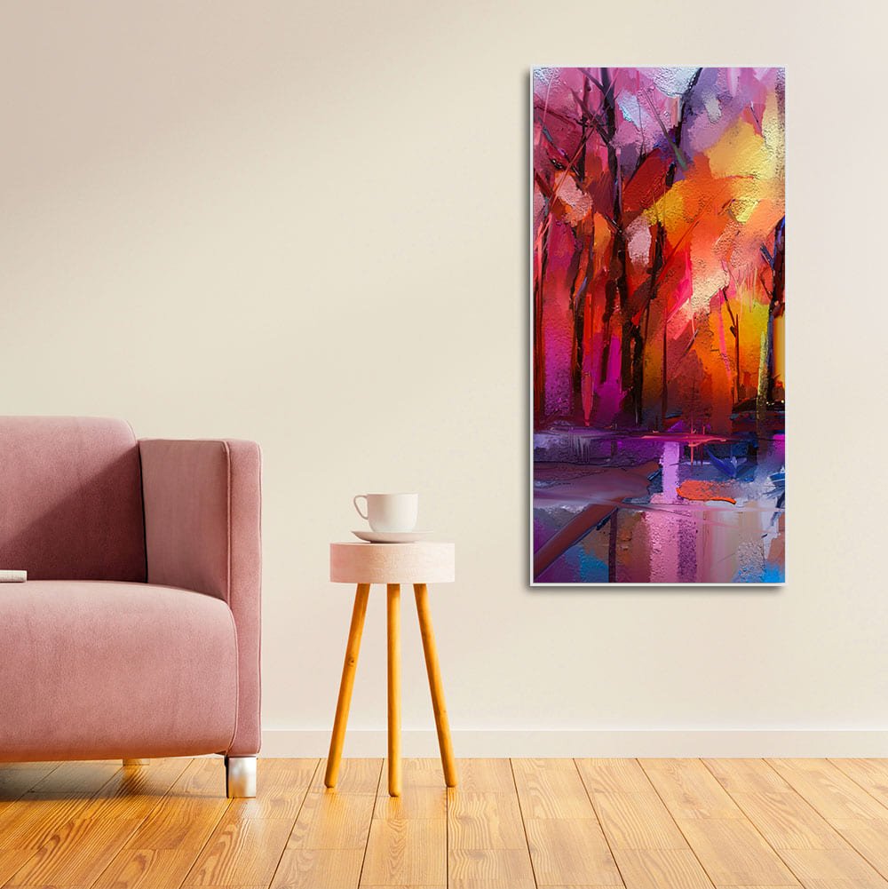 Colorful Autumn Trees Abstract Forest with Lake Canvas Wall Painting - Decor Smart