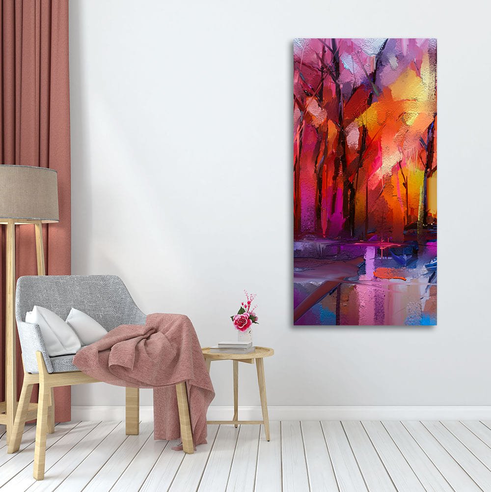 Colorful Autumn Trees Abstract Forest with Lake Canvas Wall Painting - Decor Smart