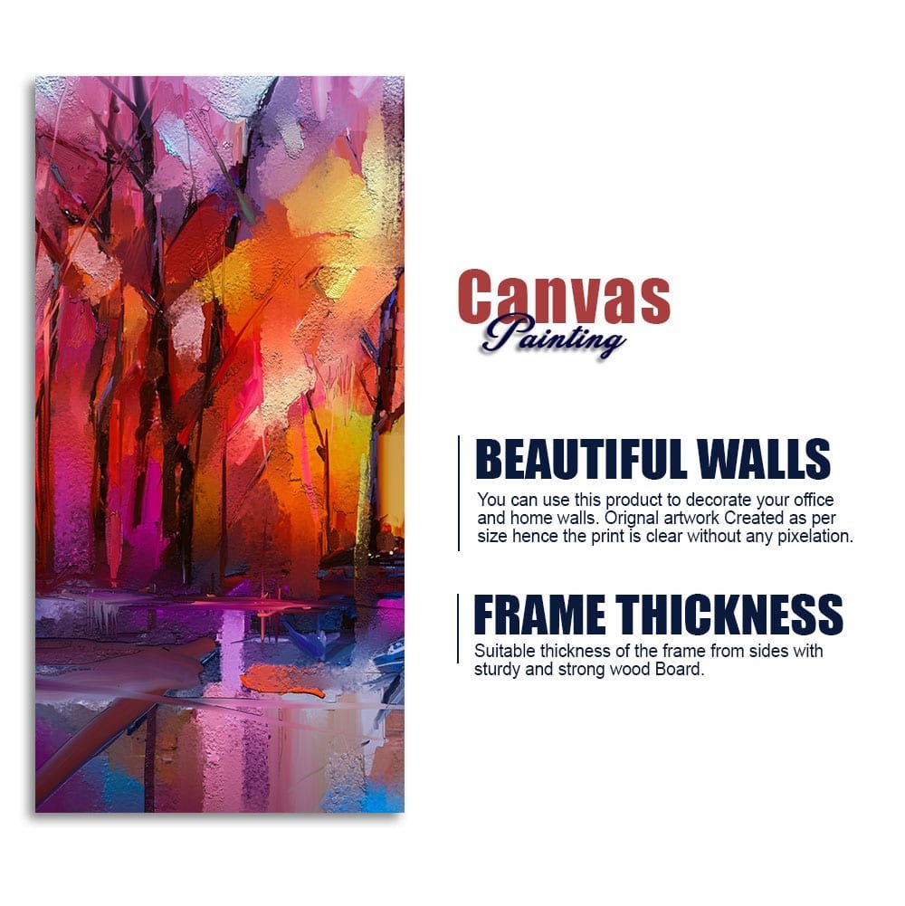 Colorful Autumn Trees Abstract Forest with Lake Canvas Wall Painting - Decor Smart