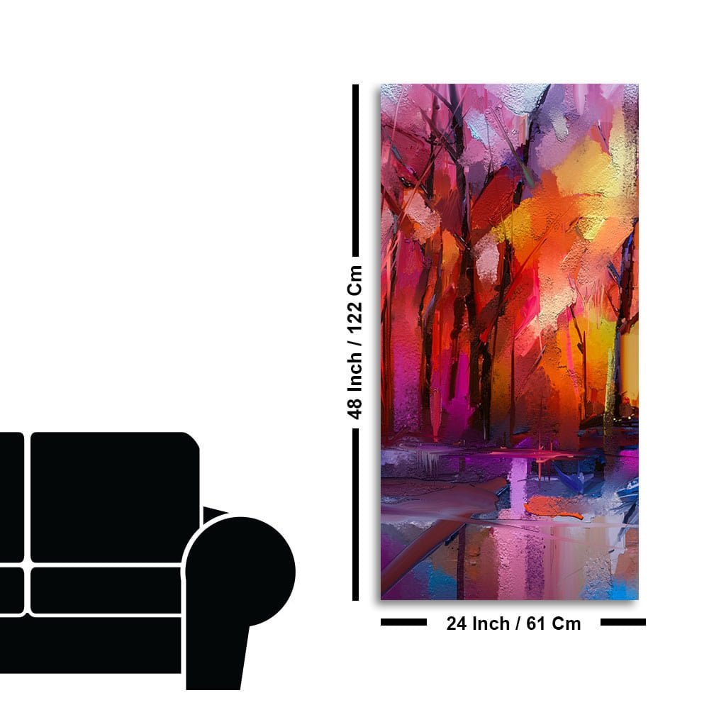Colorful Autumn Trees Abstract Forest with Lake Canvas Wall Painting - Decor Smart