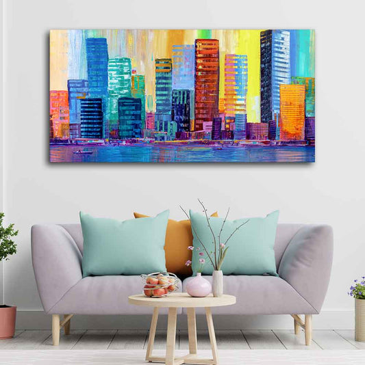 Colorful City Skyline Premium Wall Painting - Decor Smart