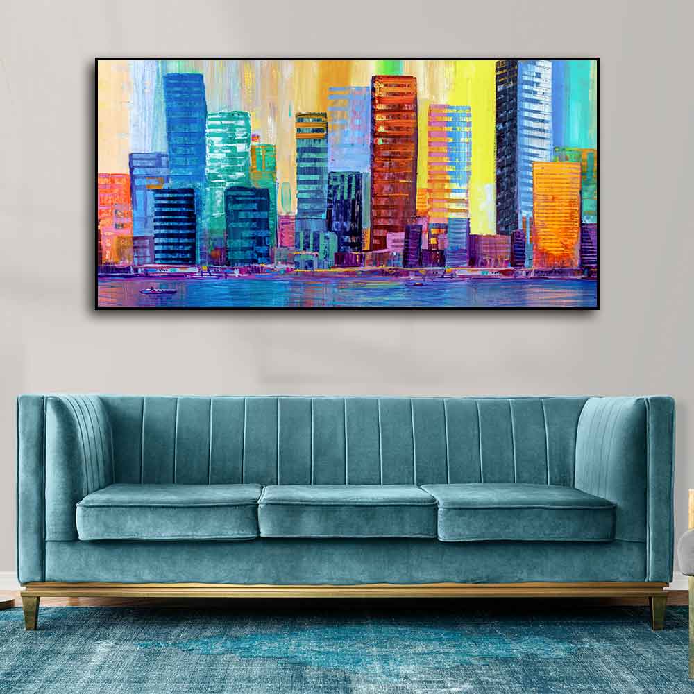 Colorful City Skyline Premium Wall Painting