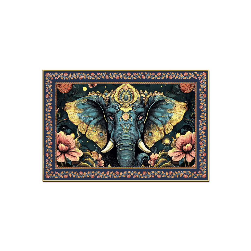 Colorful Elephant Forest Floral Border Canvas Wall Painting
