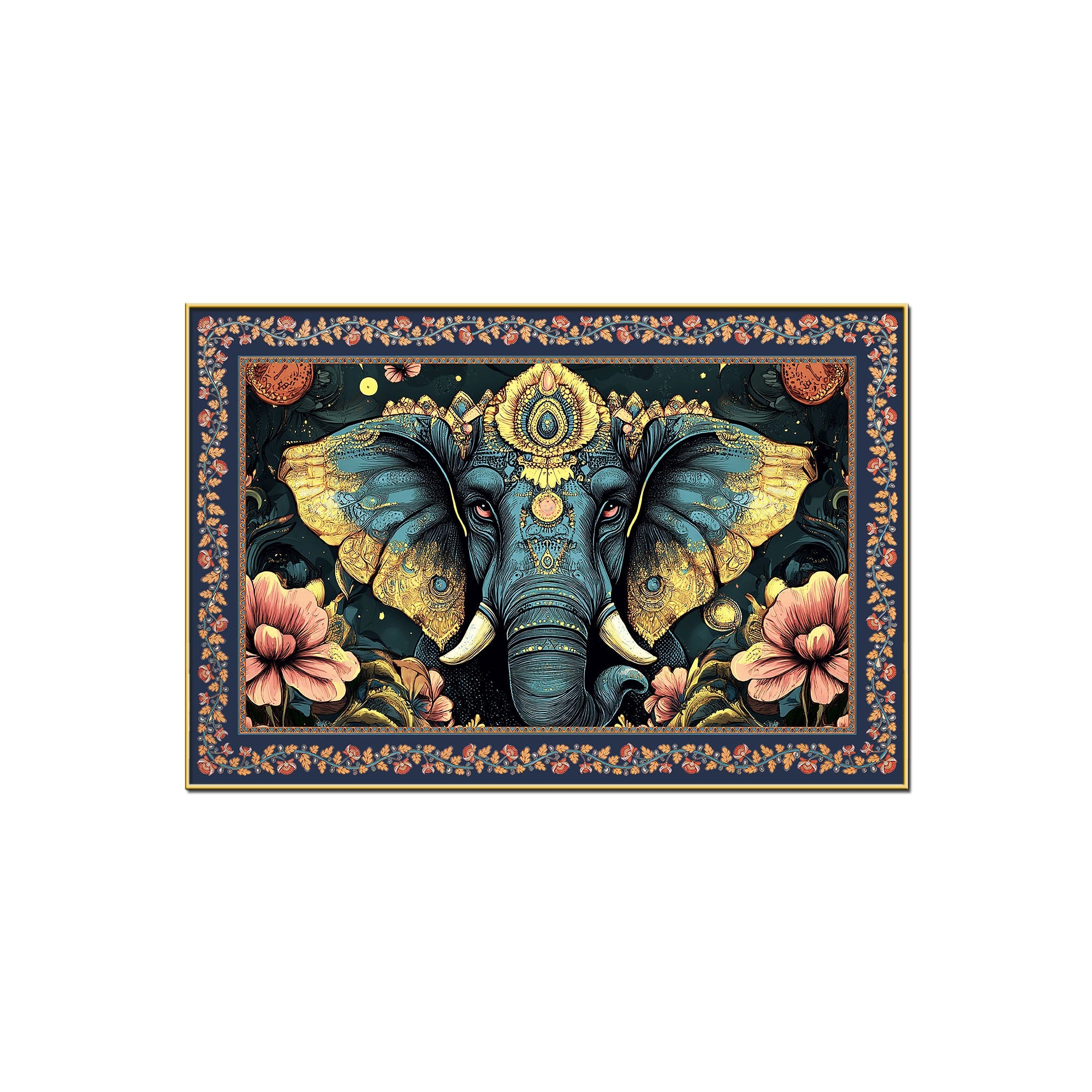 Colorful Elephant Forest Floral Border Canvas Wall Painting