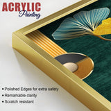 Colorful Golden Lines Leaves Acrylic Floating Wall Painting Set of 2 - Decor Smart