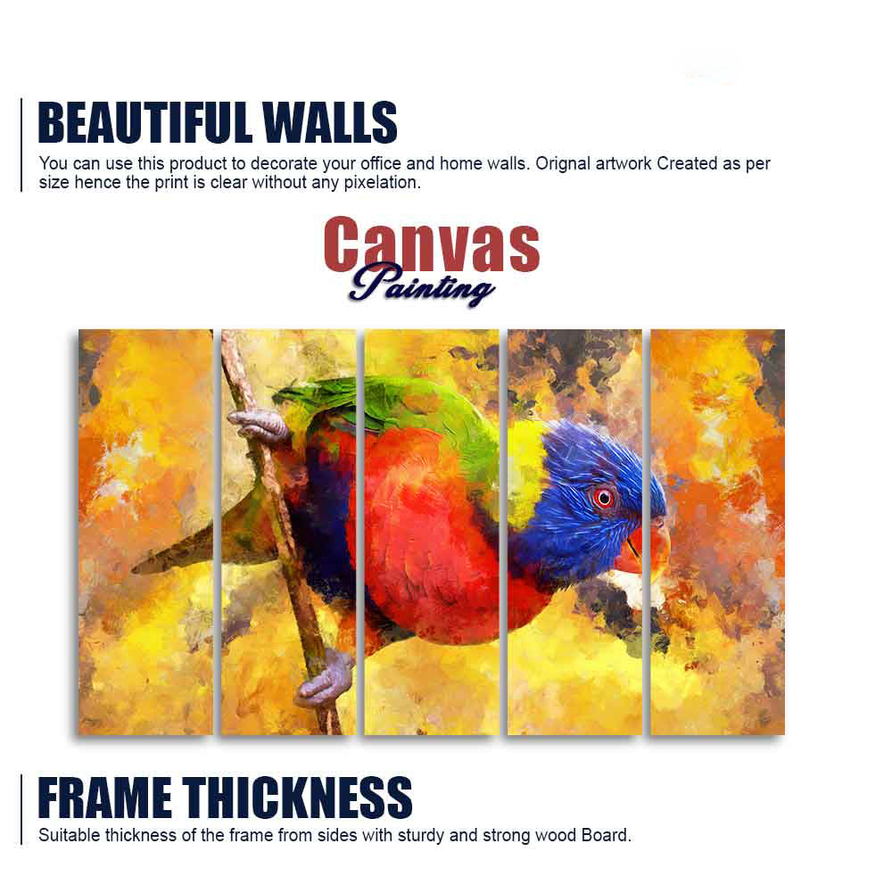 Colorful Parrot Abstract Art Canvas wall Painting of Five Pieces