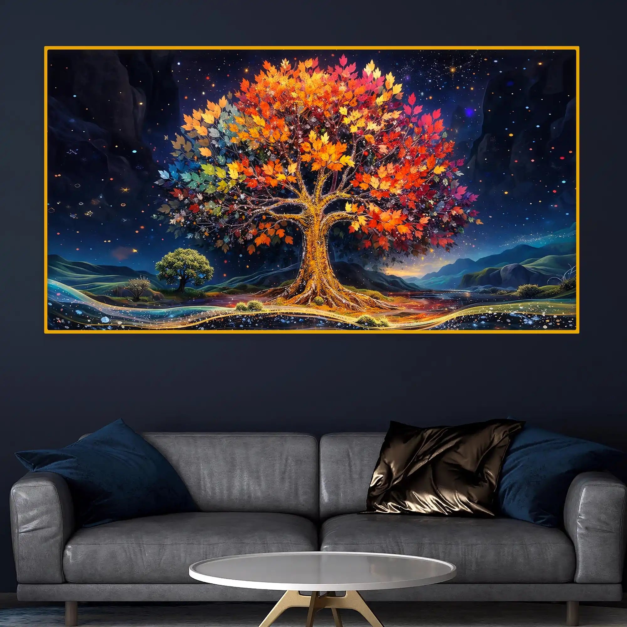 Colorful Tree of Life Crystal Glass Painting for Living Room Decor