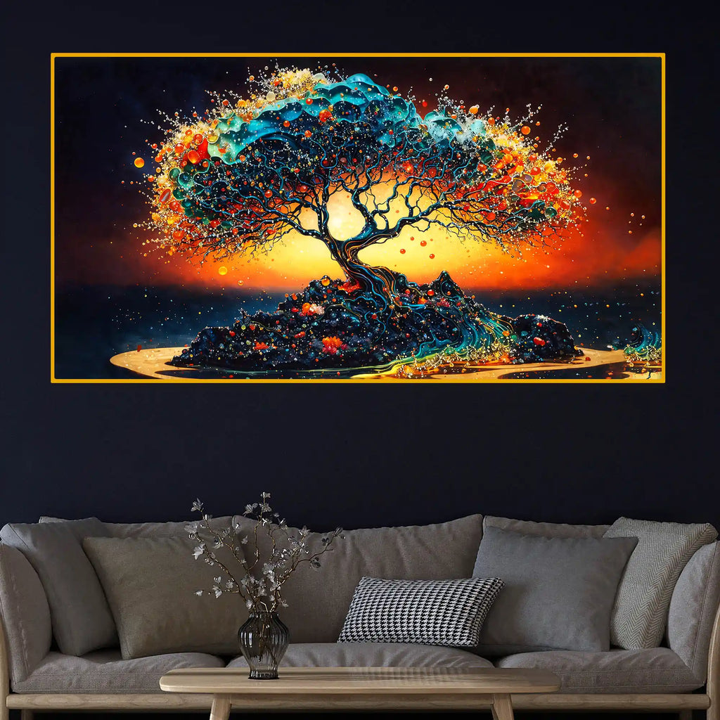 Colorful Tree of Life Crystal Glass Wall Painting for Home Decoration