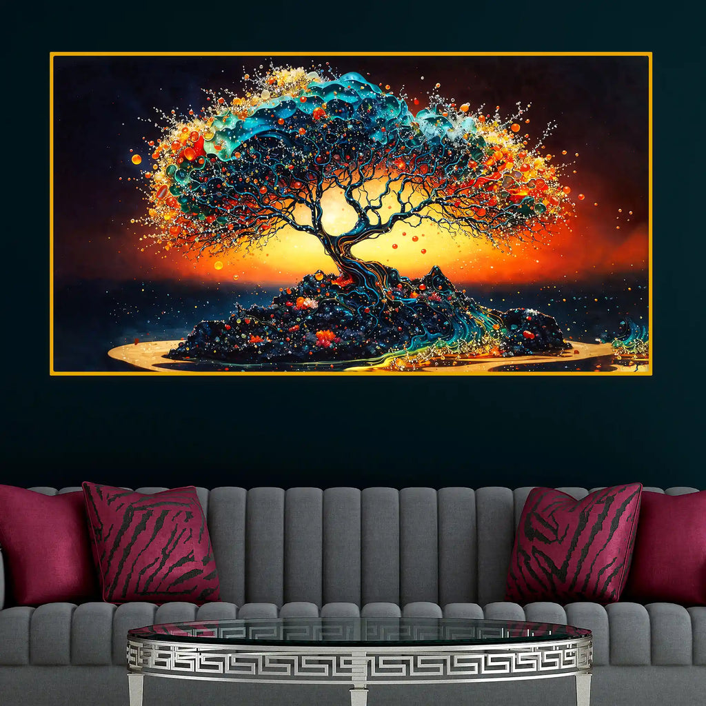 Colorful Tree of Life Crystal Glass Wall Painting for Home Decoration