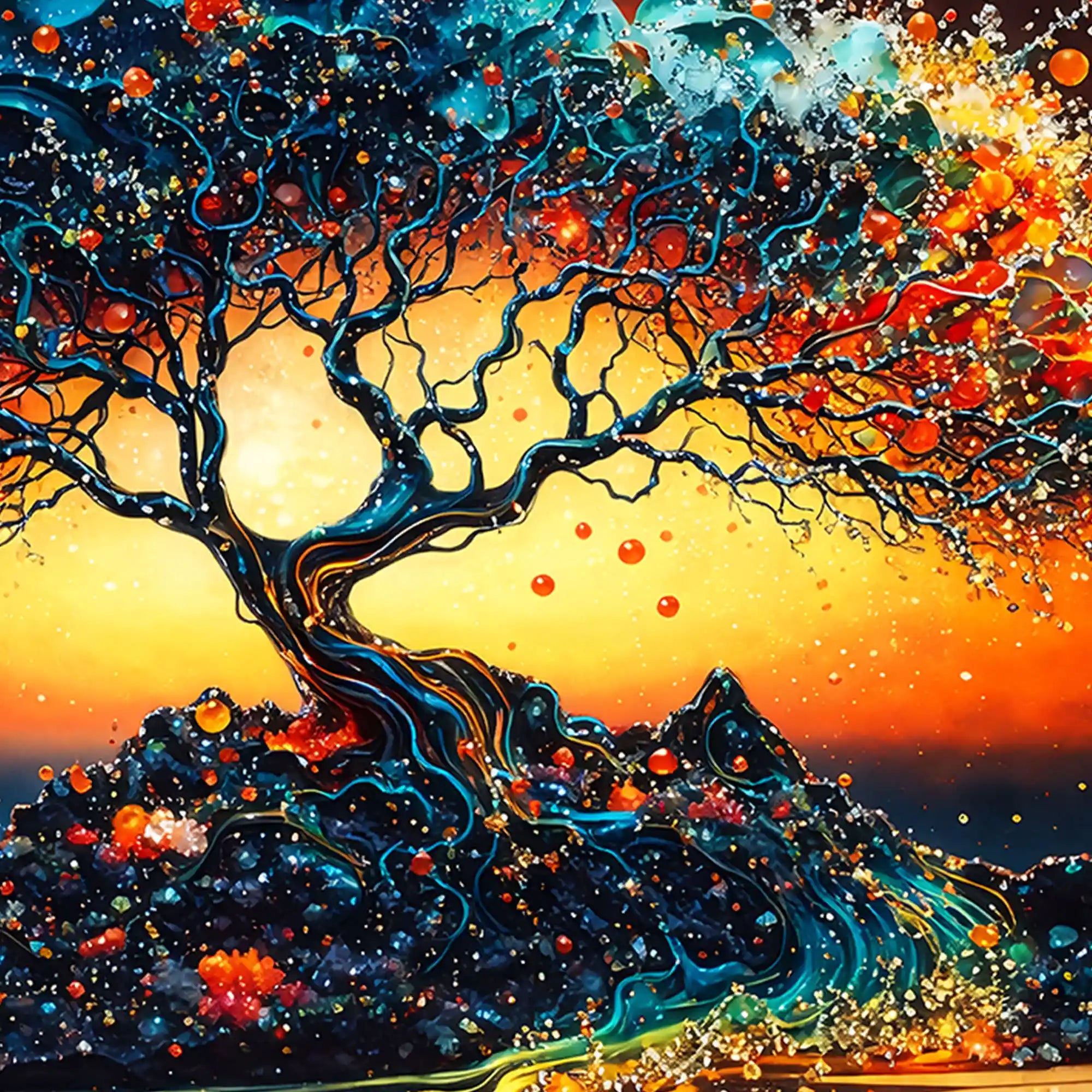 Colorful Tree of Life Crystal Glass Wall Painting for Home Decoration